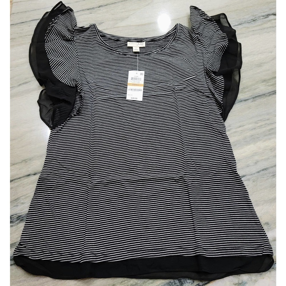 Maison Jules Black White Stripe Top Small NWT - Picture 2 of 9